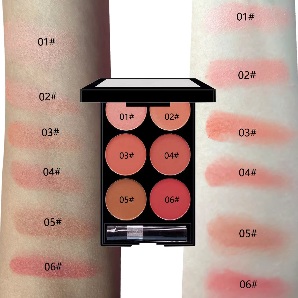 Transform Your Look with Our 6-Color All-In-One Blush and Contouring Palette - Pearlescent Matte Finish for Effortless Beauty