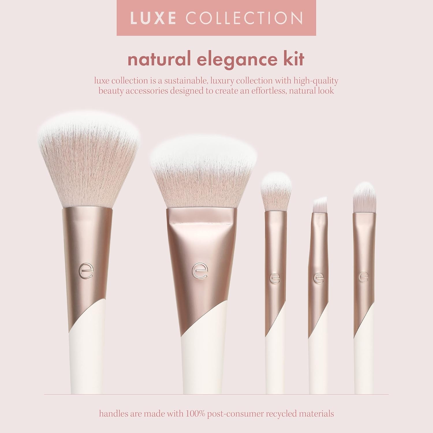 Elevate Your Makeup Game with the Luxe Natural Elegance 5-Piece Professional Brush Set - Vegan & Cruelty-Free!