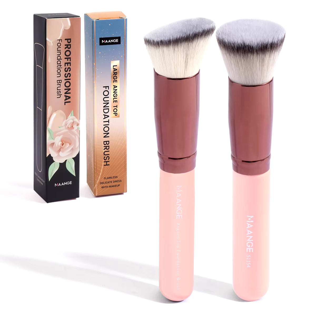 Elevate Your Makeup Game with the 2PCS Flat Angled Kabuki Foundation Brush Set - Perfect for Flawless Application and Seamless Blending!