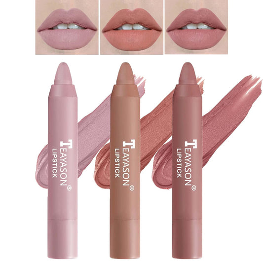 3 Pcs Matte Nude Lipstick Set,Lip Crayon Lipstick for Women Velvet Smooth Lip Gloss Stain Non-Stick Cup Lip Stick,Moisturing Long Lasting Waterproof Lipstick Lip Makeup(Set A)