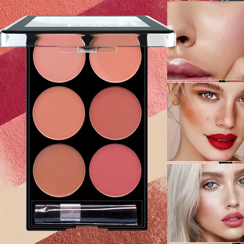Transform Your Look with Our 6-Color All-In-One Blush and Contouring Palette - Pearlescent Matte Finish for Effortless Beauty